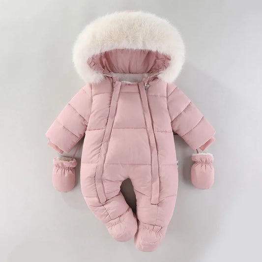 Pasgeboren Jumpsuit Jas Met Handschoenen, Verdikte Onesies Met Ritssluiting, Babyjumpsuit Voor Buitenactiviteiten In De Winter