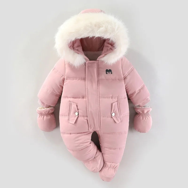 Pasgeboren Jumpsuit Jas Met Handschoenen, Verdikte Onesies Met Ritssluiting, Babyjumpsuit Voor Buitenactiviteiten In De Winter