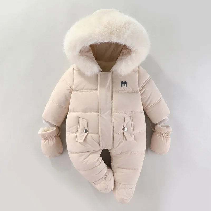 Pasgeboren Jumpsuit Jas Met Handschoenen, Verdikte Onesies Met Ritssluiting, Babyjumpsuit Voor Buitenactiviteiten In De Winter