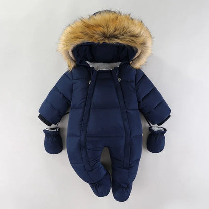 Pasgeboren Jumpsuit Jas Met Handschoenen, Verdikte Onesies Met Ritssluiting, Babyjumpsuit Voor Buitenactiviteiten In De Winter