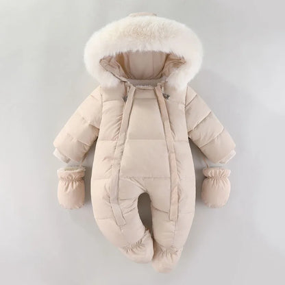Pasgeboren Jumpsuit Jas Met Handschoenen, Verdikte Onesies Met Ritssluiting, Babyjumpsuit Voor Buitenactiviteiten In De Winter