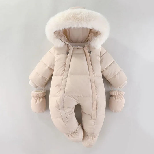 Pasgeboren Jumpsuit Jas Met Handschoenen, Verdikte Onesies Met Ritssluiting, Babyjumpsuit Voor Buitenactiviteiten In De Winter