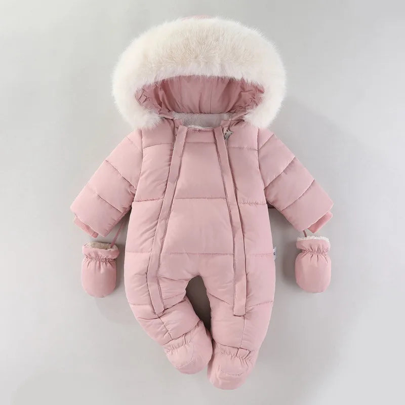 Pasgeboren Jumpsuit Jas Met Handschoenen, Verdikte Onesies Met Ritssluiting, Babyjumpsuit Voor Buitenactiviteiten In De Winter